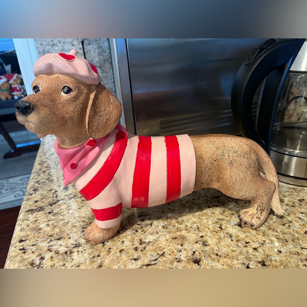 Valentine dachshund Striped Red and Pink Dog Figurine